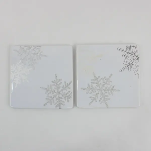 Set of 4 Square Ceramic Snowflake Cork-Back Coasters
