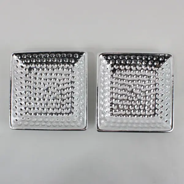 2 Greenbrier International Silver Tone Ceramic Square Dimpled Candle Holders