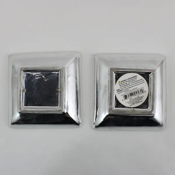 2 Greenbrier International Silver Tone Ceramic Square Dimpled Candle Holders