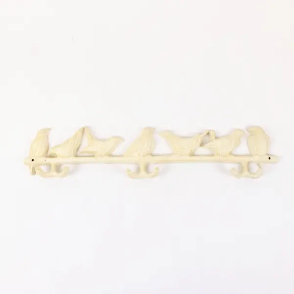 Cast Iron Bird Wall Coat Rack White Decorative Hooks