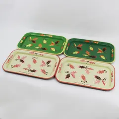 Set of 4 Autumn Oak Leaf And Acorn Aluminum Metal Serving Trays 14 x 9 Inch