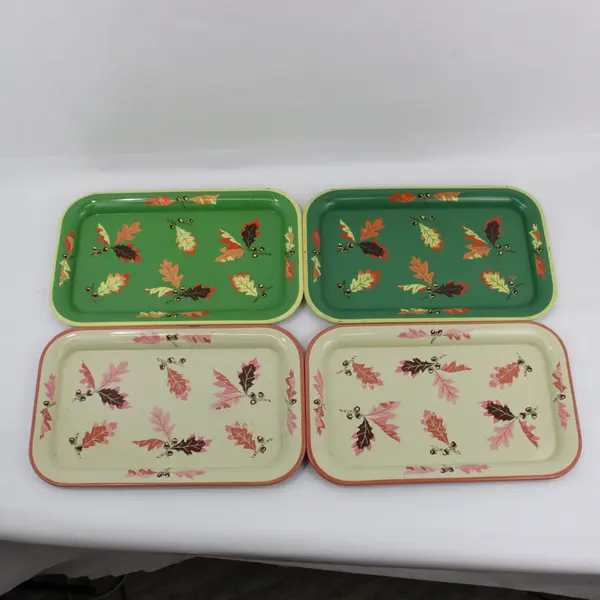 Set of 4 Autumn Oak Leaf And Acorn Aluminum Metal Serving Trays 14 x 9 Inch