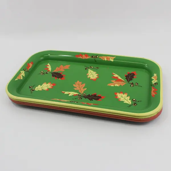 Set of 4 Autumn Oak Leaf And Acorn Aluminum Metal Serving Trays 14 x 9 Inch