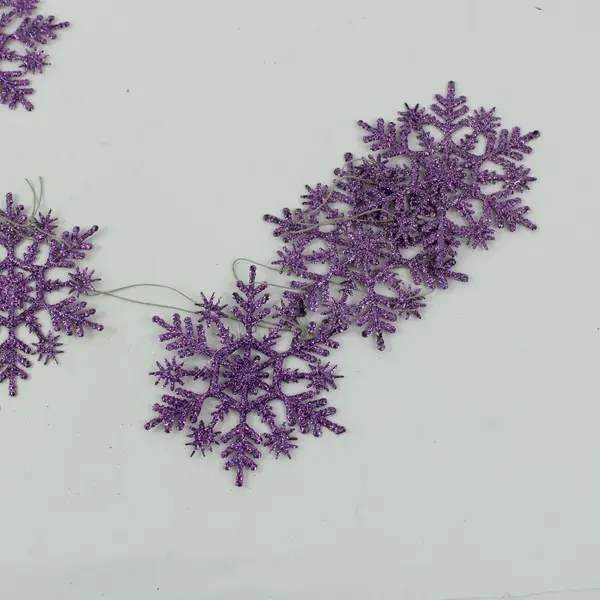 Set of 18 Purple Glitter Snowflake Christmas Tree Ornaments