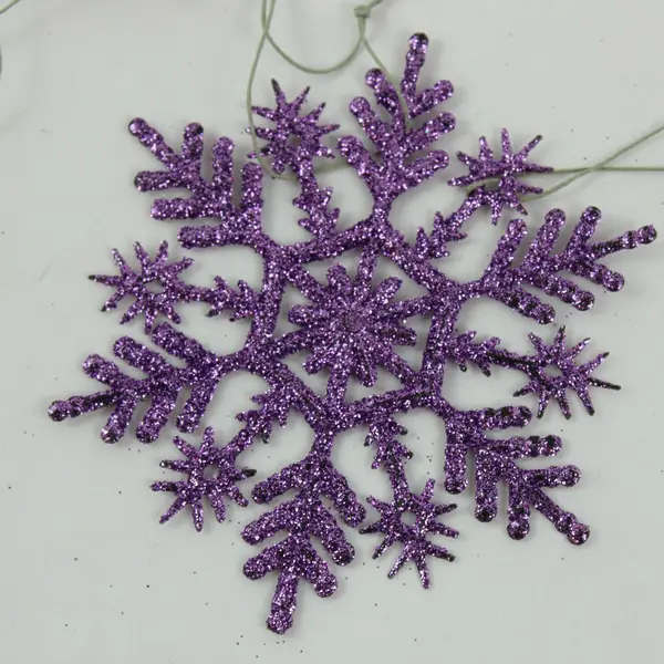 Set of 18 Purple Glitter Snowflake Christmas Tree Ornaments