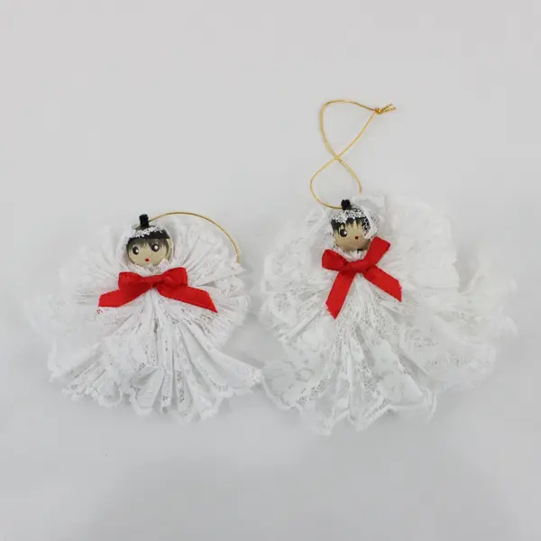Lot of 4 Handmade Lace Angel Christmas Ornaments White Gold