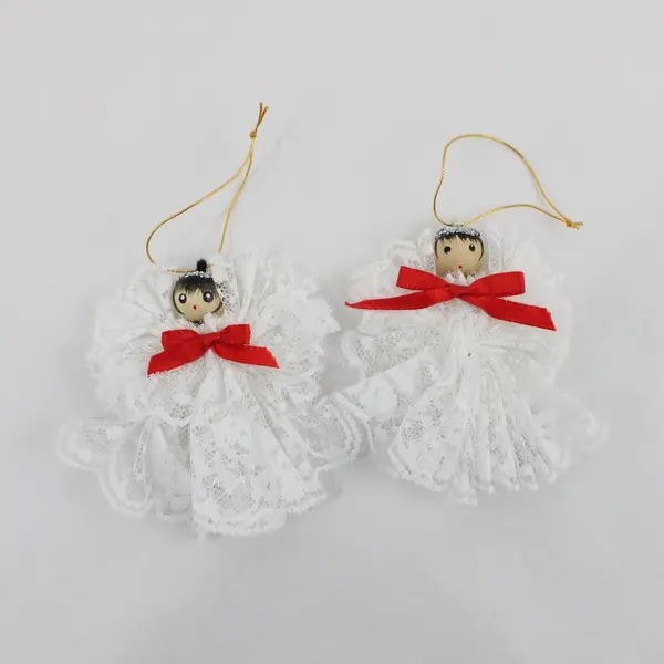 Lot of 4 Handmade Lace Angel Christmas Ornaments White Gold