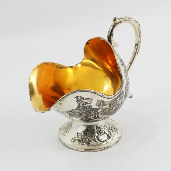 Vintage Silver Plated Sugar Scuttle Floral Pattern Handled Bowl