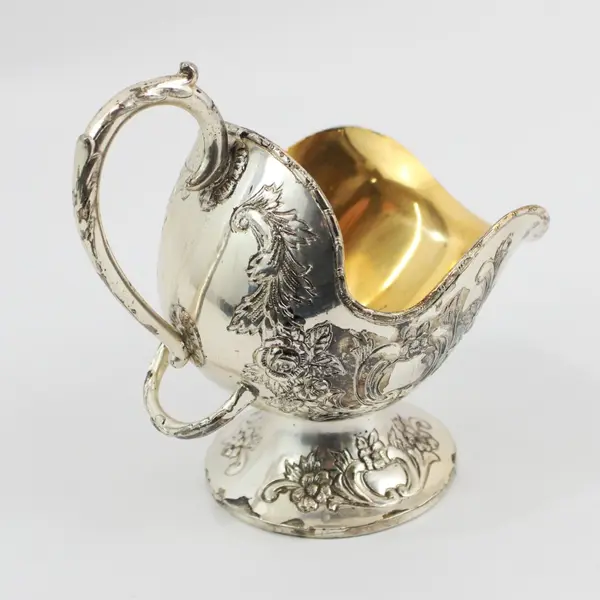 Vintage Silver Plated Sugar Scuttle Floral Pattern Handled Bowl
