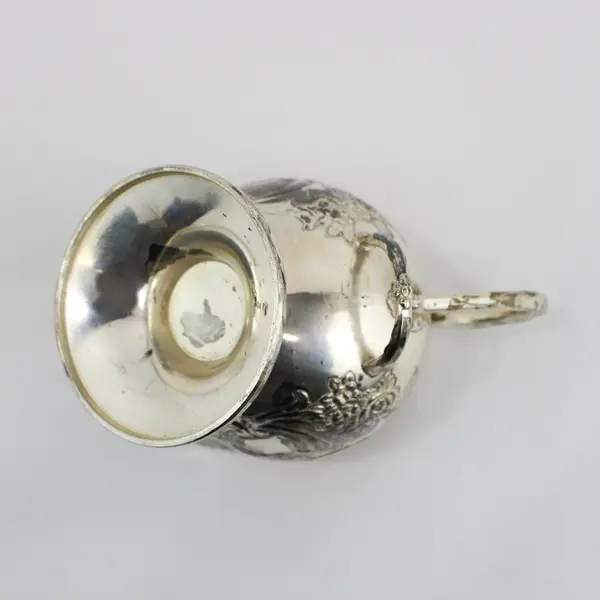 Vintage Silver Plated Sugar Scuttle Floral Pattern Handled Bowl