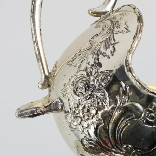 Vintage Silver Plated Sugar Scuttle Floral Pattern Handled Bowl