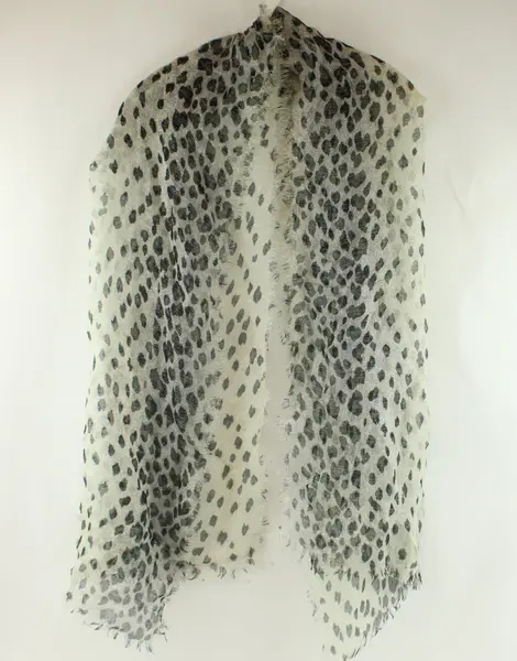 Women's Leopard Print Scarf Black White Gray Lightweight Fringed