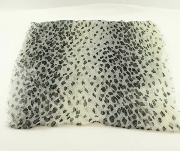 Women's Leopard Print Scarf Black White Gray Lightweight Fringed