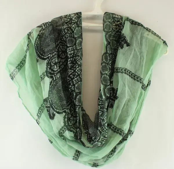 Mint Green Black Lace Print Infinity Scarf Wrap Women's Lightweight