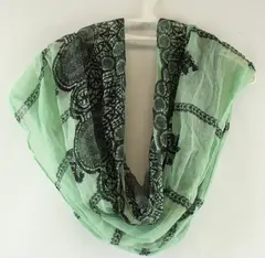 Mint Green Black Lace Print Infinity Scarf Wrap Women's Lightweight