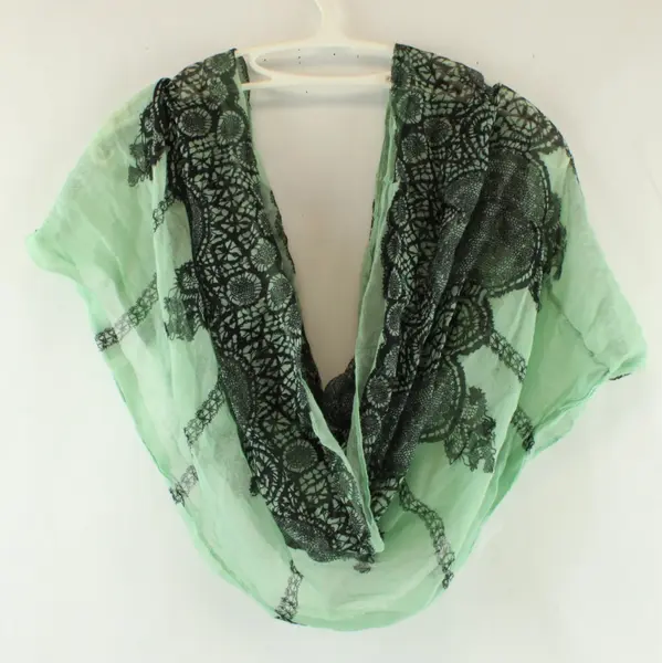 Mint Green Black Lace Print Infinity Scarf Wrap Women's Lightweight