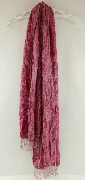 Silk Paisley Pashmina Jacquard Scarf Pink Silver Fringed