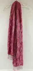 Silk Paisley Pashmina Jacquard Scarf Pink Silver Fringed