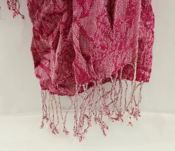 Silk Paisley Pashmina Jacquard Scarf Pink Silver Fringed