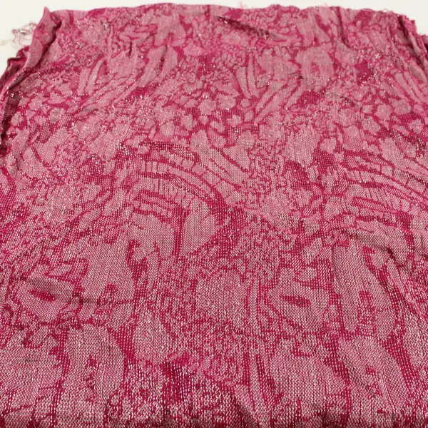 Silk Paisley Pashmina Jacquard Scarf Pink Silver Fringed