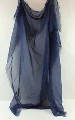 Navy Cotton Scarf Shawl Wrap Fringed Edge