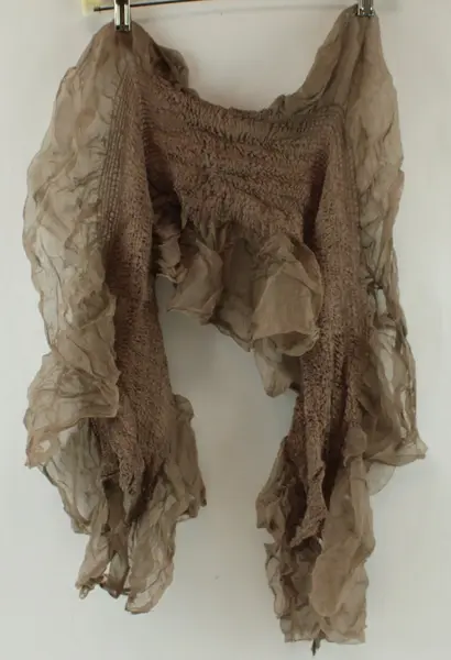 Beige Textured Open Weave Ruffled Edge Scarf Shawl Wrap