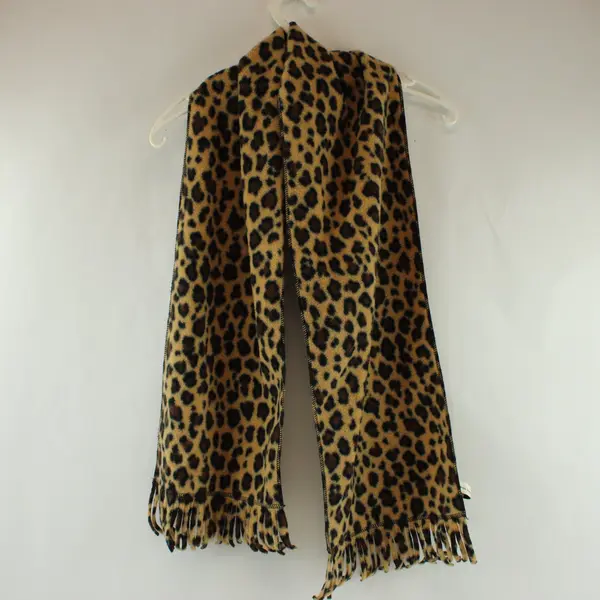 Amanda Smith Leopard Print Fleece Scarf Brown Tan Cream Fringe