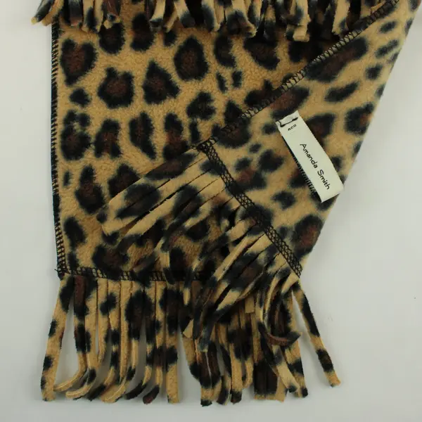 Amanda Smith Leopard Print Fleece Scarf Brown Tan Cream Fringe
