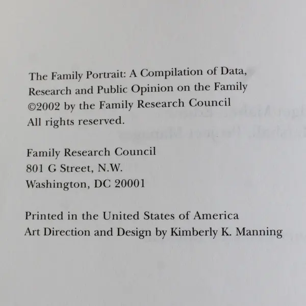 The Family Portrait: A Compilation of Data Family Research Council PB 2002