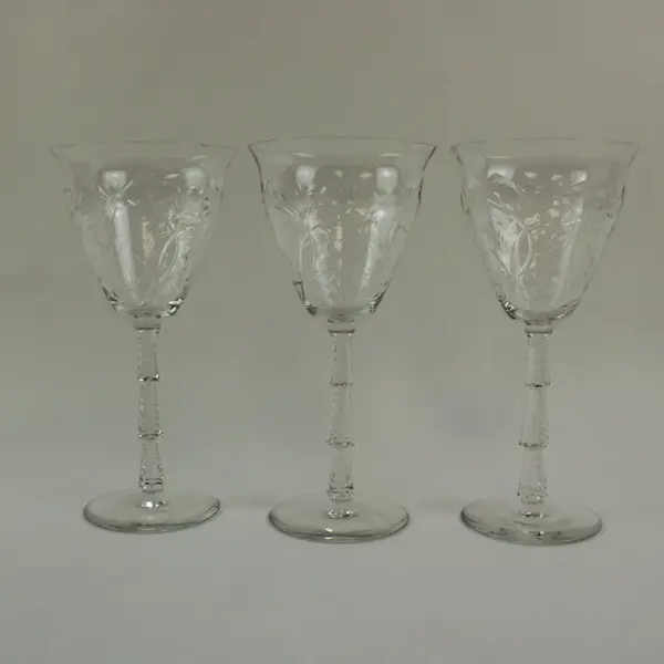 Set of 3 Rock Sharpe 1022-3 Water Goblets Arch and Floral  Pattern 7.75"