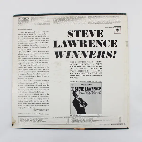 Steve Lawrence Winners Columbia CS 8753 Stereo 12" Vinyl Record