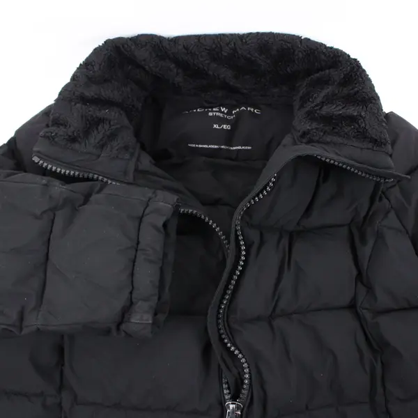 Andrew Marc Women's XL Black Zip Puffer Jacket Removable Faux Fur Hood Missing
