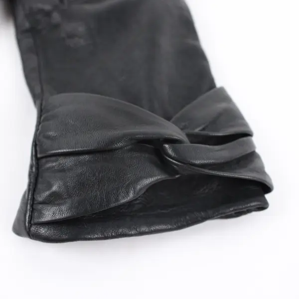 Warmei Women's Black Leather Wool-Lined Gloves Size 7.5