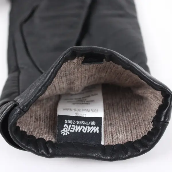 Warmei Women's Black Leather Wool-Lined Gloves Size 7.5