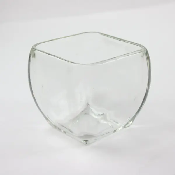 Libbey Glass Clear Curved Tapered Square Votive Candy Bowl / Candle Holder