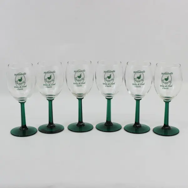 Set of 6 McMinnville Wine & Food Classic Clear Wine Glasses Green Stems Bases