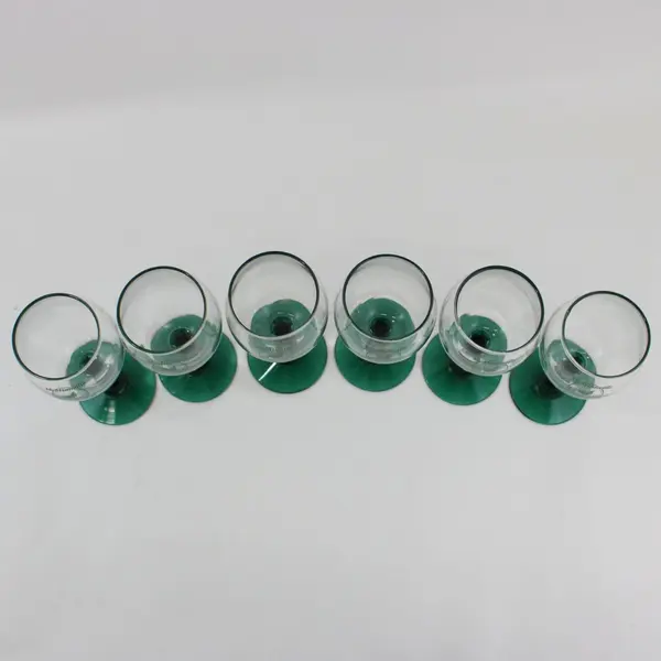 Set of 6 McMinnville Wine & Food Classic Clear Wine Glasses Green Stems Bases