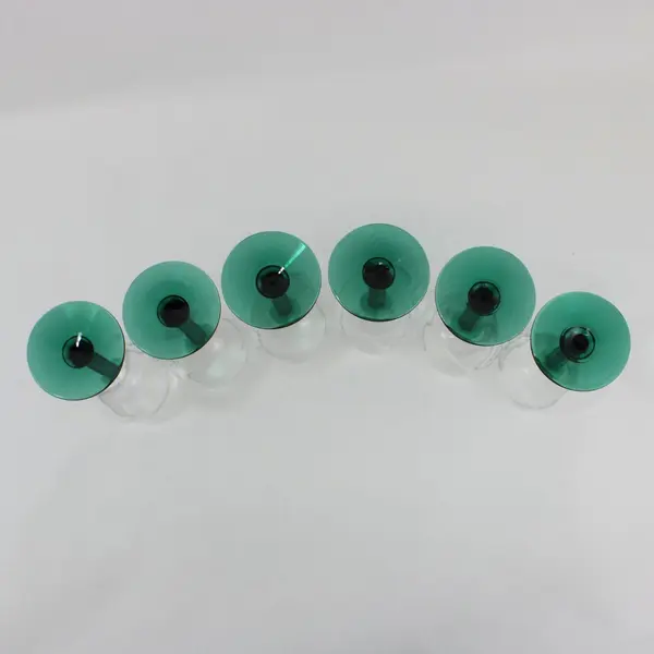 Set of 6 McMinnville Wine & Food Classic Clear Wine Glasses Green Stems Bases