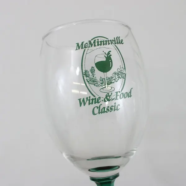 Set of 6 McMinnville Wine & Food Classic Clear Wine Glasses Green Stems Bases