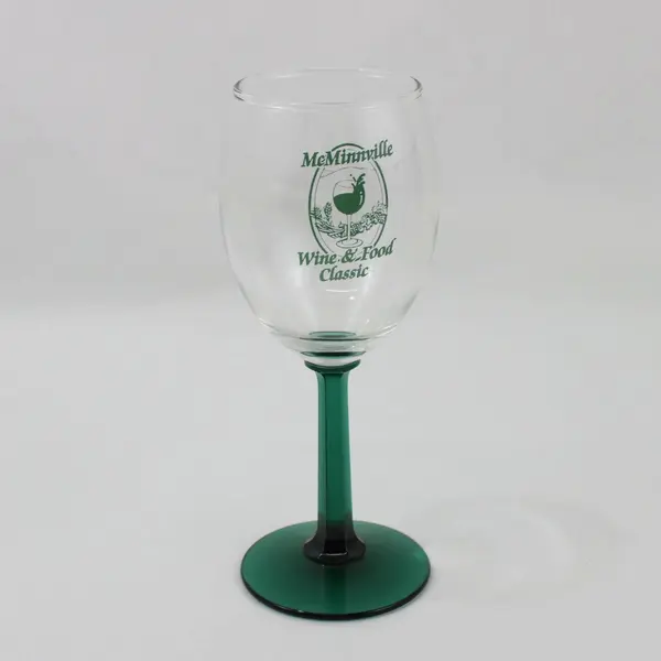 Set of 6 McMinnville Wine & Food Classic Clear Wine Glasses Green Stems Bases