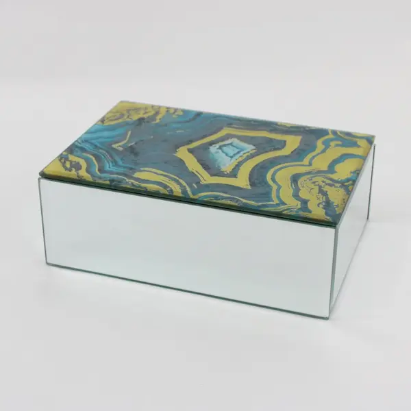 Three Hands Corp 93887 Glass Mirrored Trinket Box Blue Geode Lid