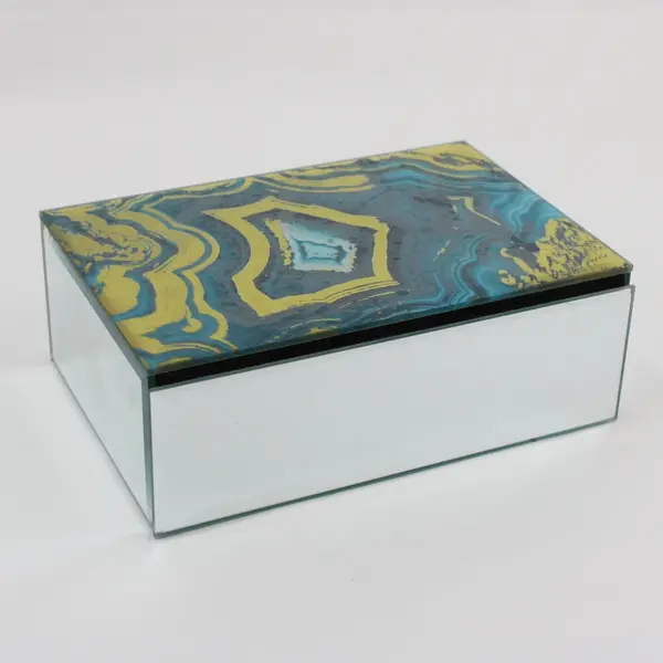 Three Hands Corp 93887 Glass Mirrored Trinket Box Blue Geode Lid