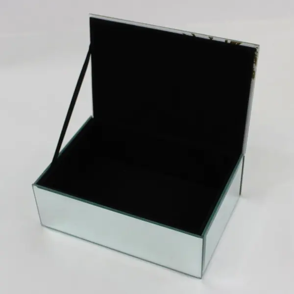 Three Hands Corp 93887 Glass Mirrored Trinket Box Blue Geode Lid