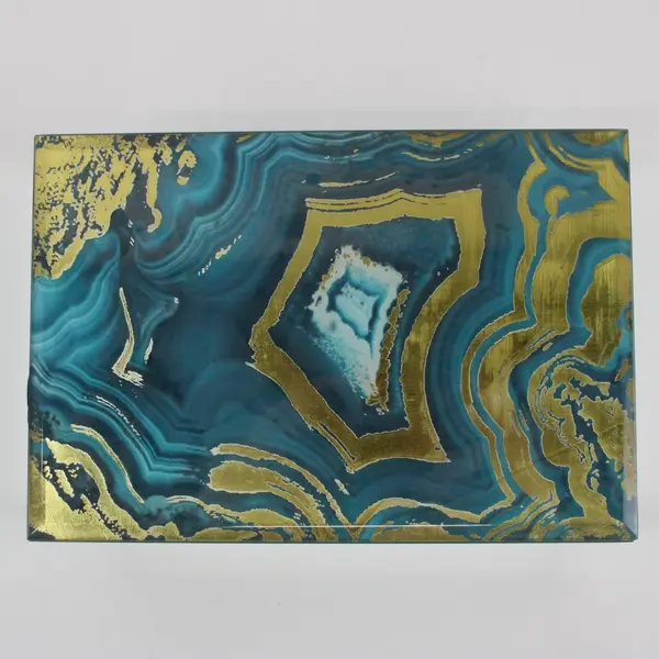 Three Hands Corp 93887 Glass Mirrored Trinket Box Blue Geode Lid