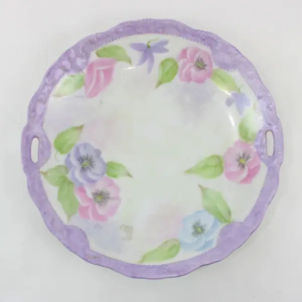 Hand Painted Porcelain Plate With Handles Floral Pattern 9 Inch