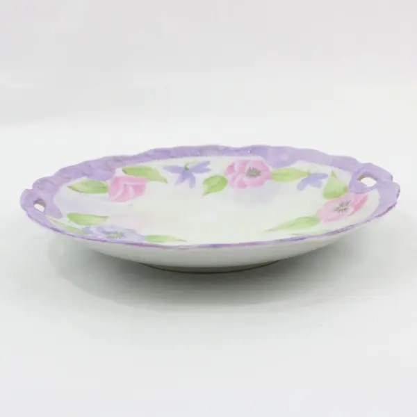 Hand Painted Porcelain Plate With Handles Floral Pattern 9 Inch