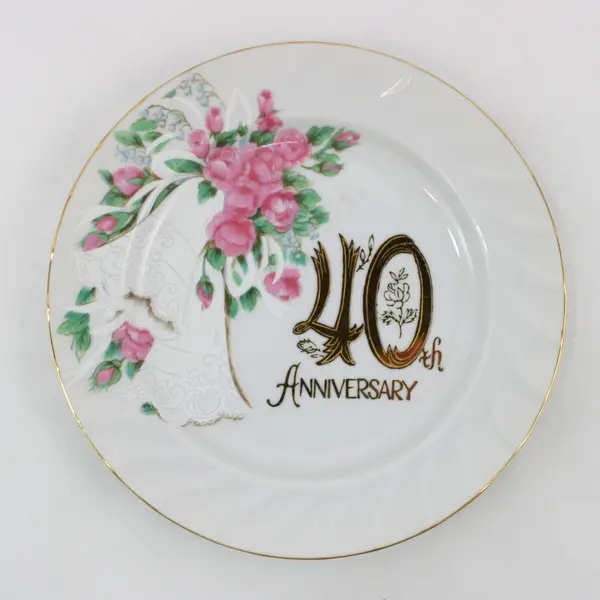 Pink Rose & Wedding Bell 40th Anniversary Plate AP640 7.5 Inch