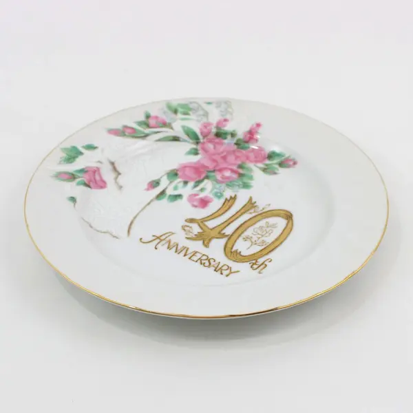 Pink Rose & Wedding Bell 40th Anniversary Plate AP640 7.5 Inch