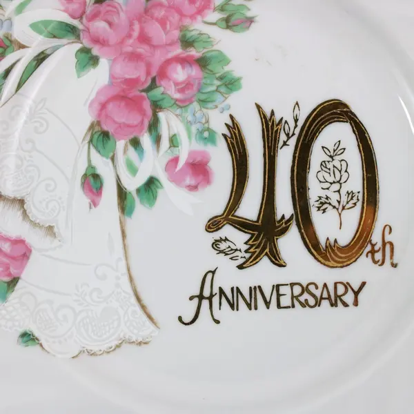 Pink Rose & Wedding Bell 40th Anniversary Plate AP640 7.5 Inch