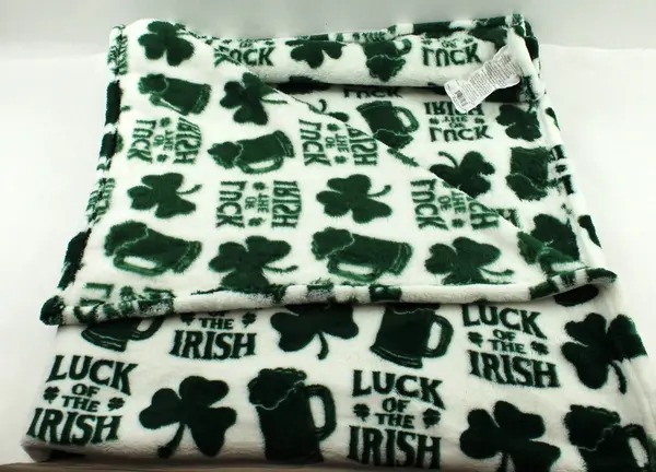 Thro Ltd Luck of the Irish Fleece Throw Blanket 50 x 70 Green White